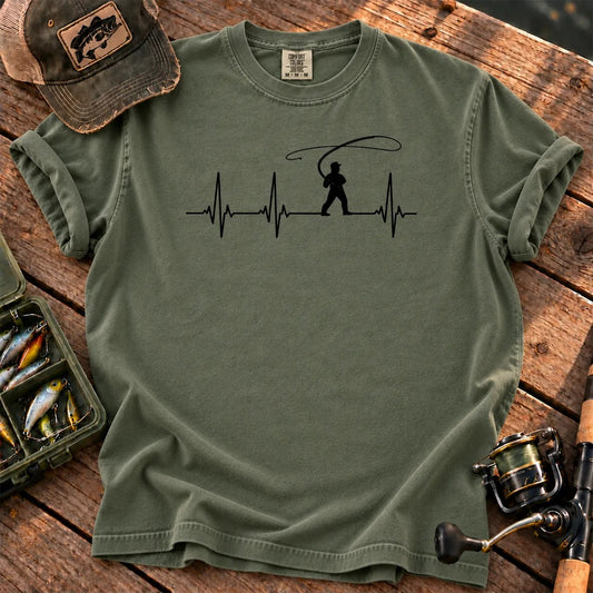 Fisherman Heartbeat T-Shirt in Moss