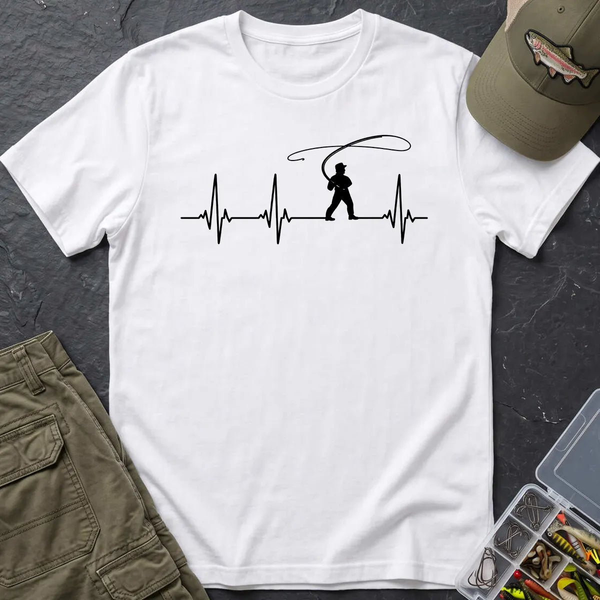Fisherman Heartbeat T-Shirt in White
