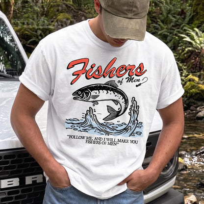 Fishers of Men T-Shirt Men model in White