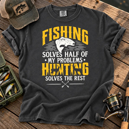 Fishing and Hunting Solve My Problems T-Shirt in Pepper