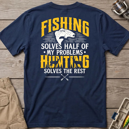 Fishing and Hunting Solve My Problems T-Shirt in Navy