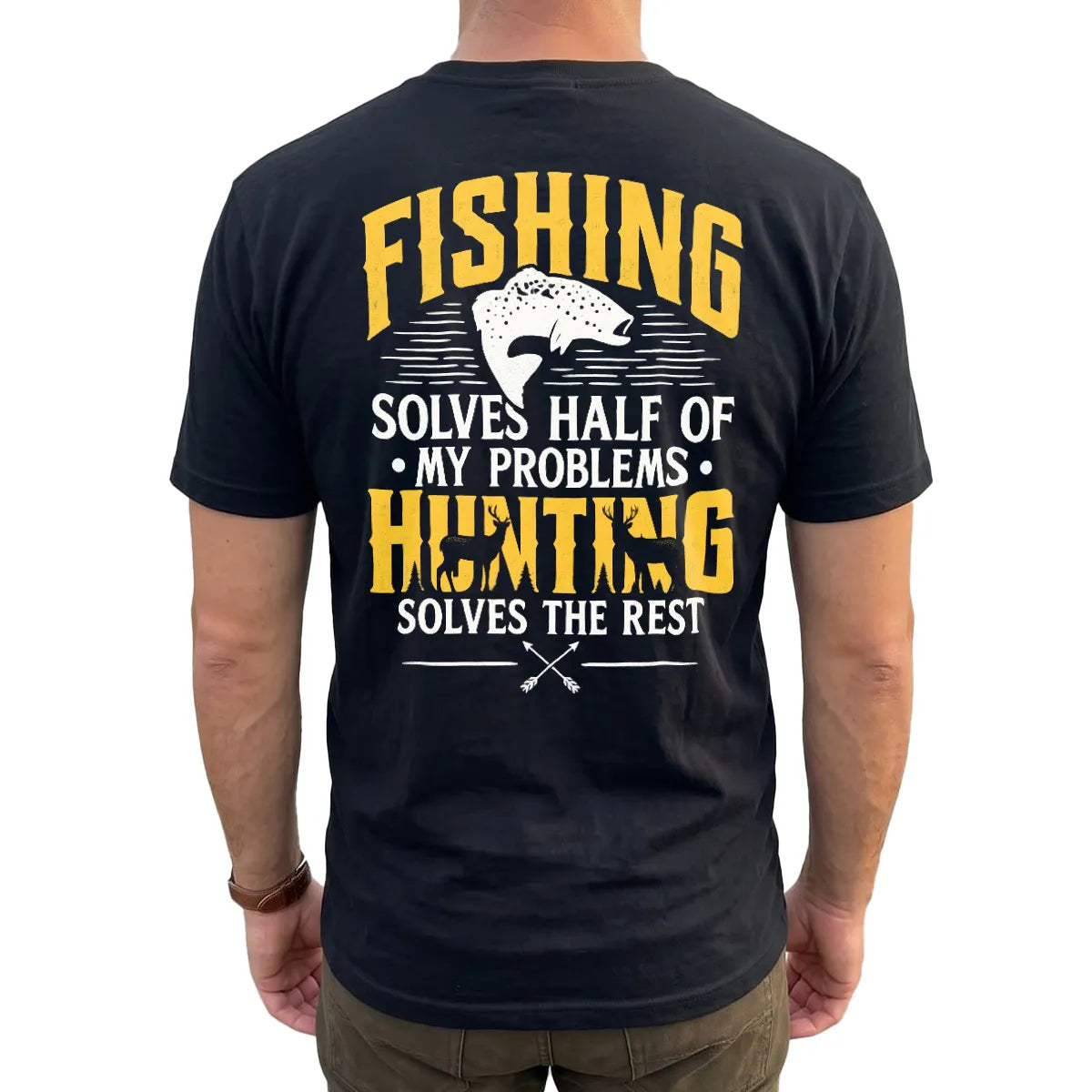 Fishing and Hunting Solve My Problems T-Shirt lifestyle mockup