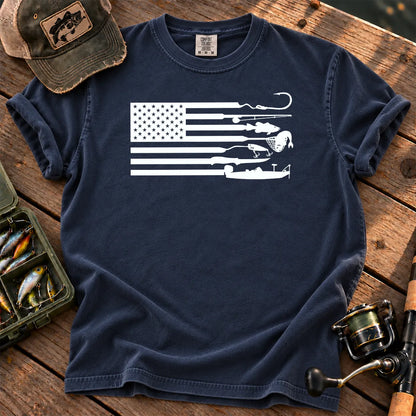 Fishing Gear American Flag T-Shirt in True Navy