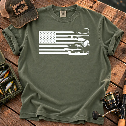 Fishing Gear American Flag T-Shirt in Moss