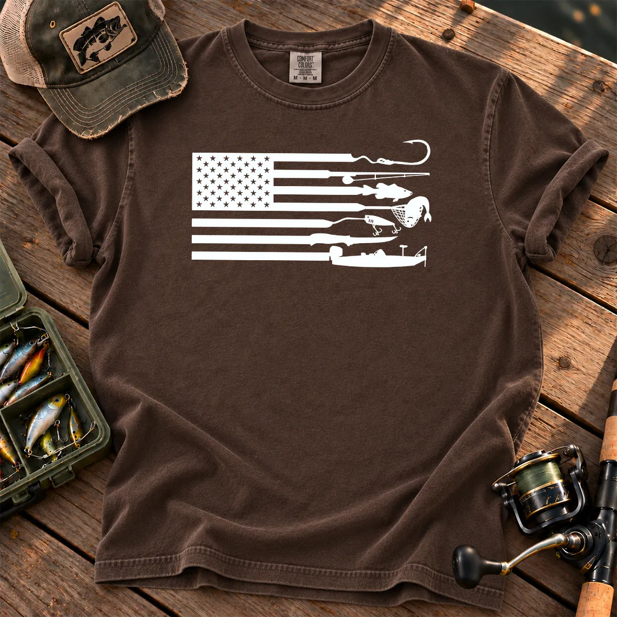 Fishing Gear American Flag T-Shirt in Espresso