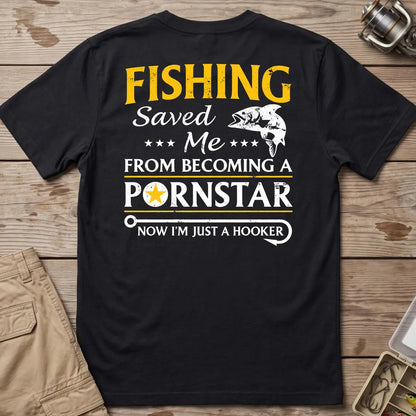 Fishing Hooker Joke T-Shirt in Black