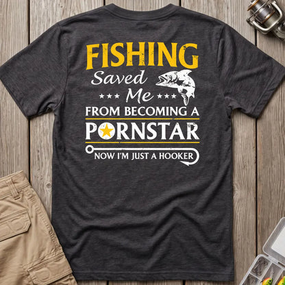 Fishing Hooker Joke T-Shirt in Dark Heather