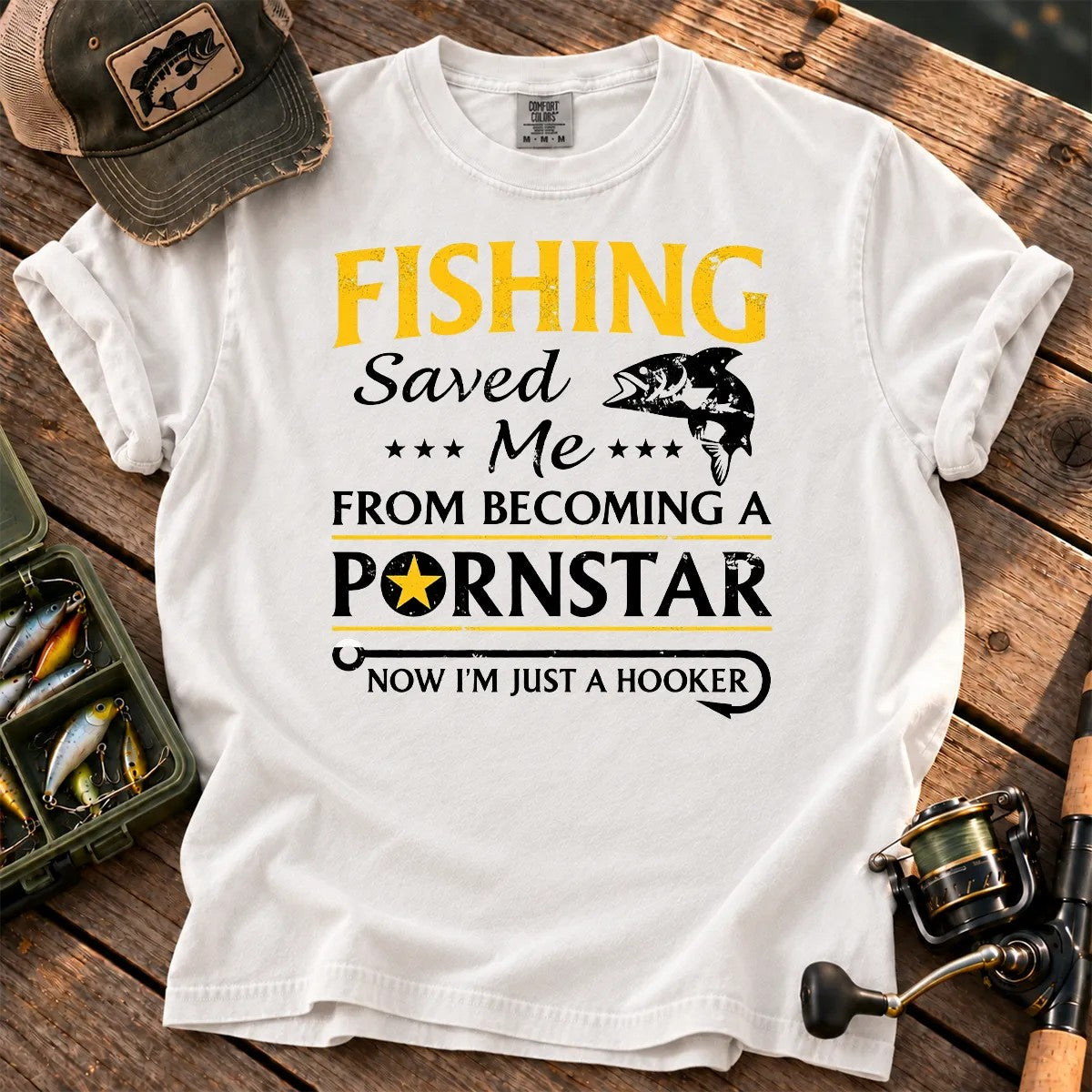 Fishing Hooker Joke T-Shirt in White