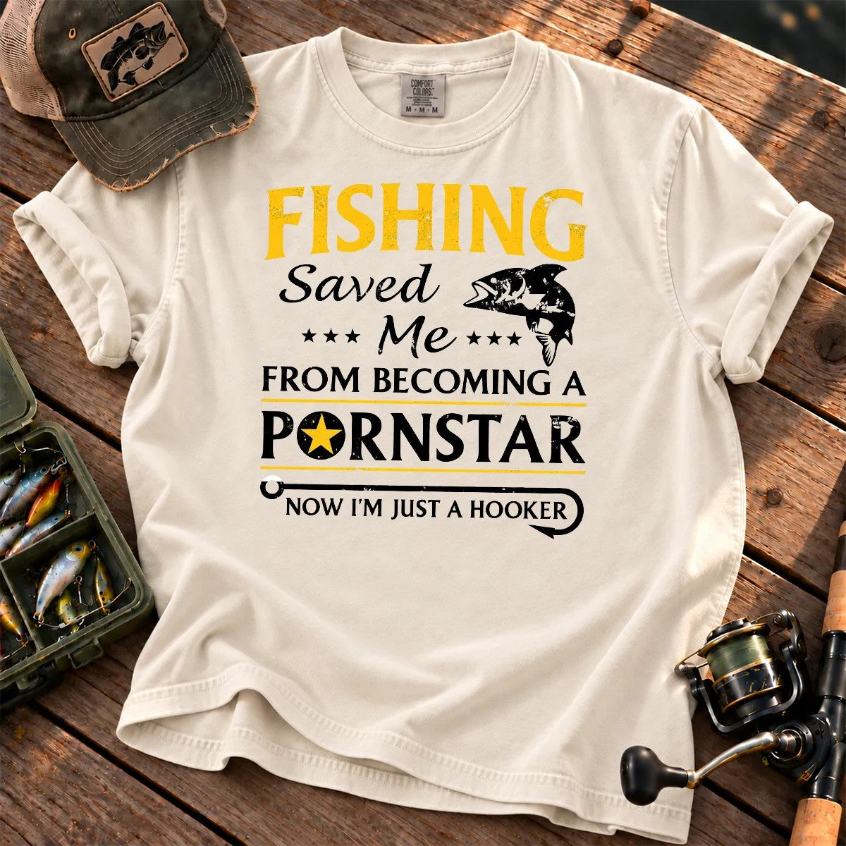 Fishing Hooker Joke T-Shirt in Ivory