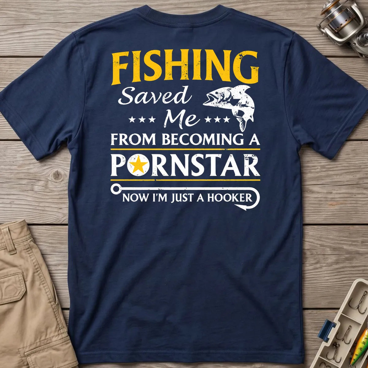 Fishing Hooker Joke T-Shirt in Navy