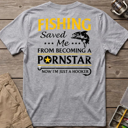 Fishing Hooker Joke T-Shirt in Sport Grey