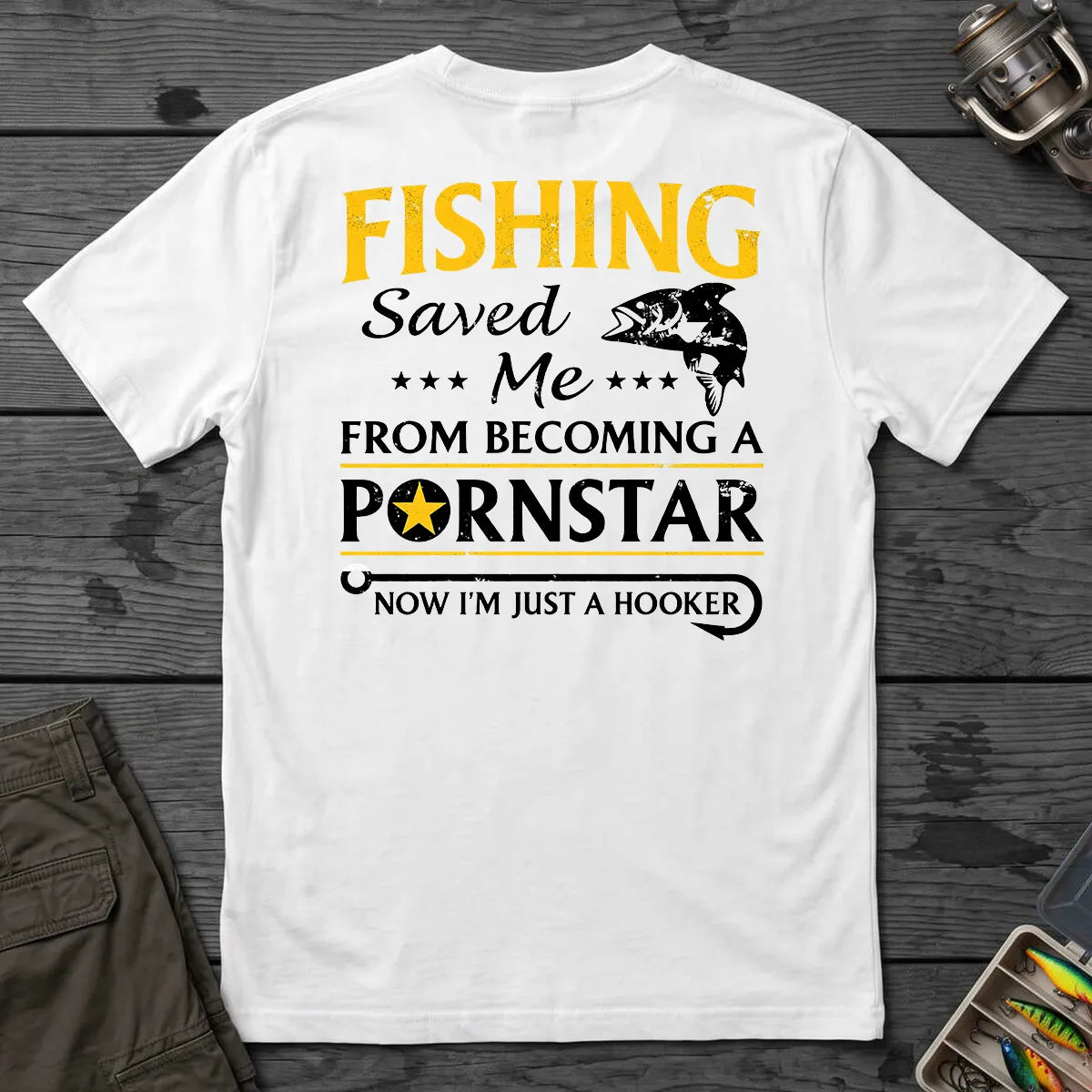 Fishing Hooker Joke T-Shirt in White