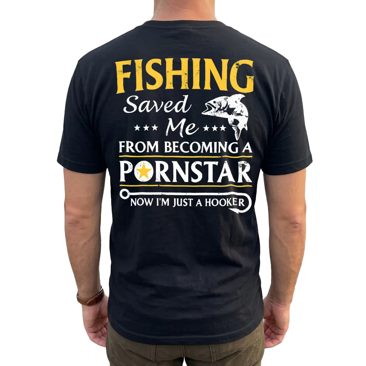 Fishing Hooker Joke T-Shirt lifestyle mockup