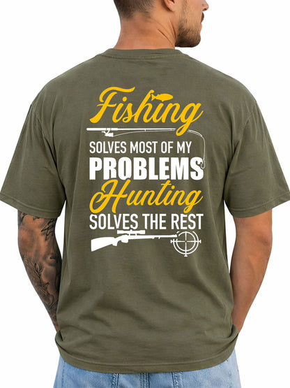 Military green T-shirt back with rod and scoped rifle typography design