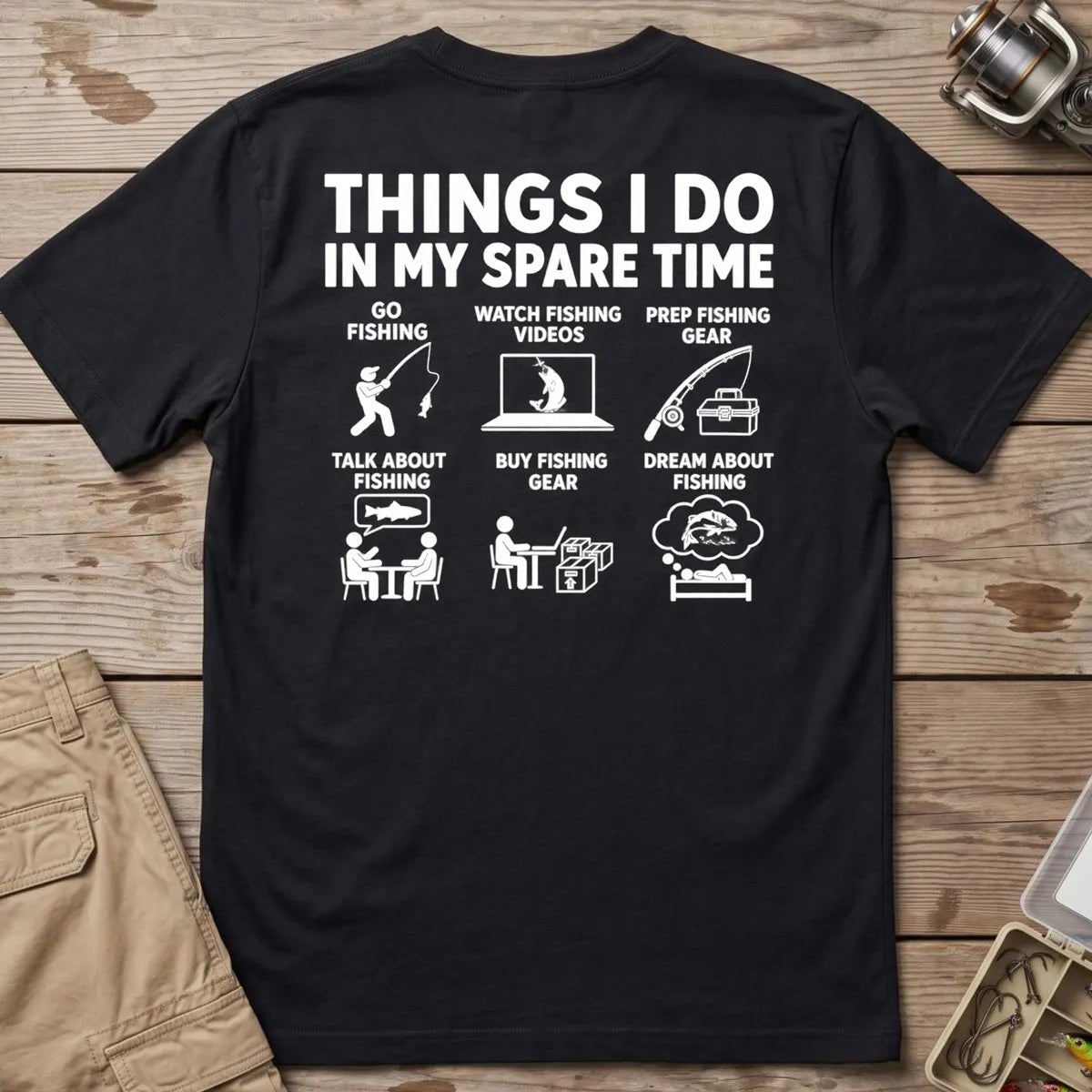 Fishing in My Spare Time T-Shirt in Black