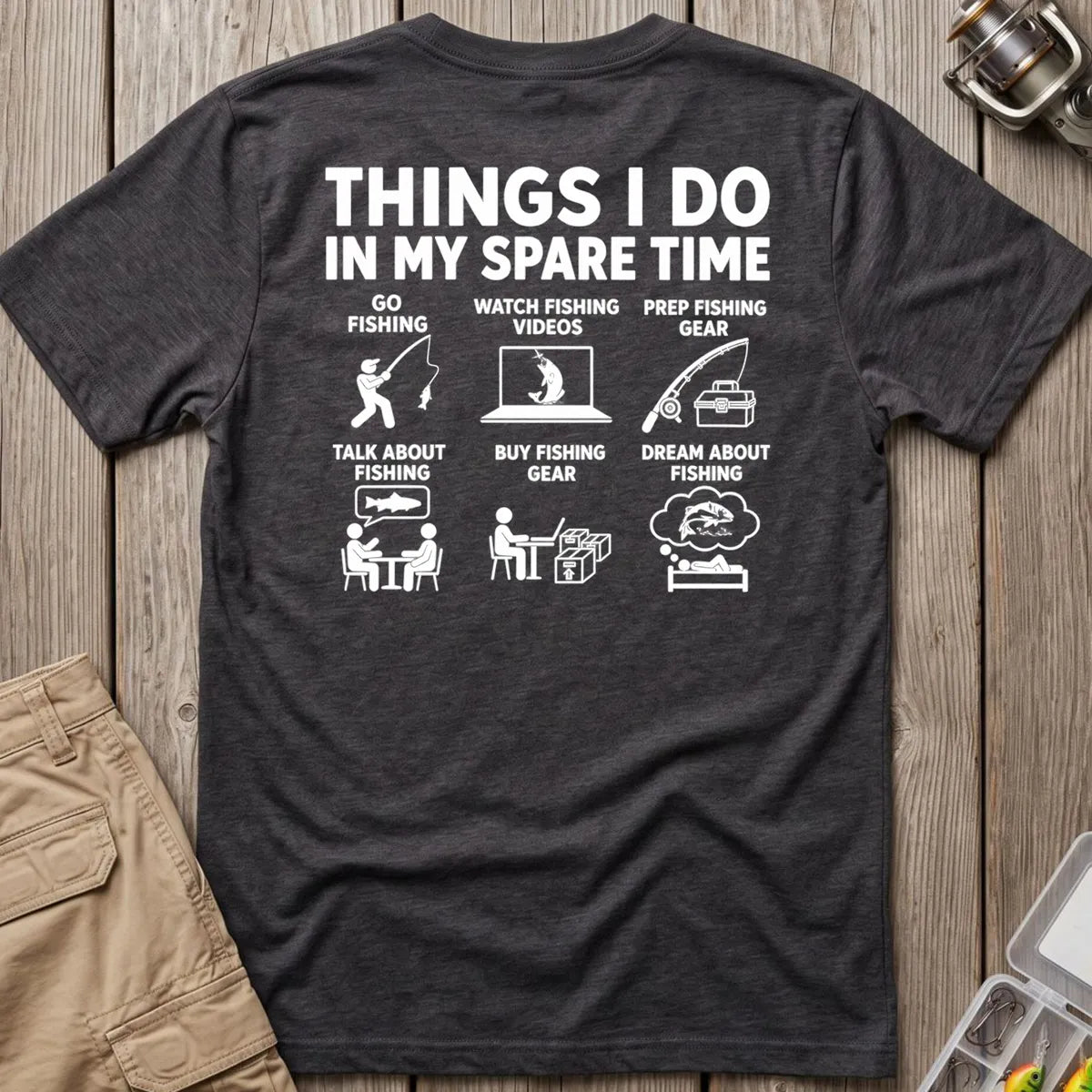 Fishing in My Spare Time T-Shirt in Dark Heather