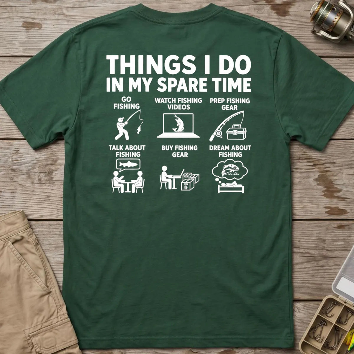 Fishing in My Spare Time T-Shirt in Forest Green