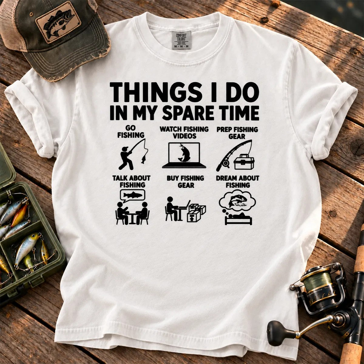 Fishing in My Spare Time T-Shirt in White