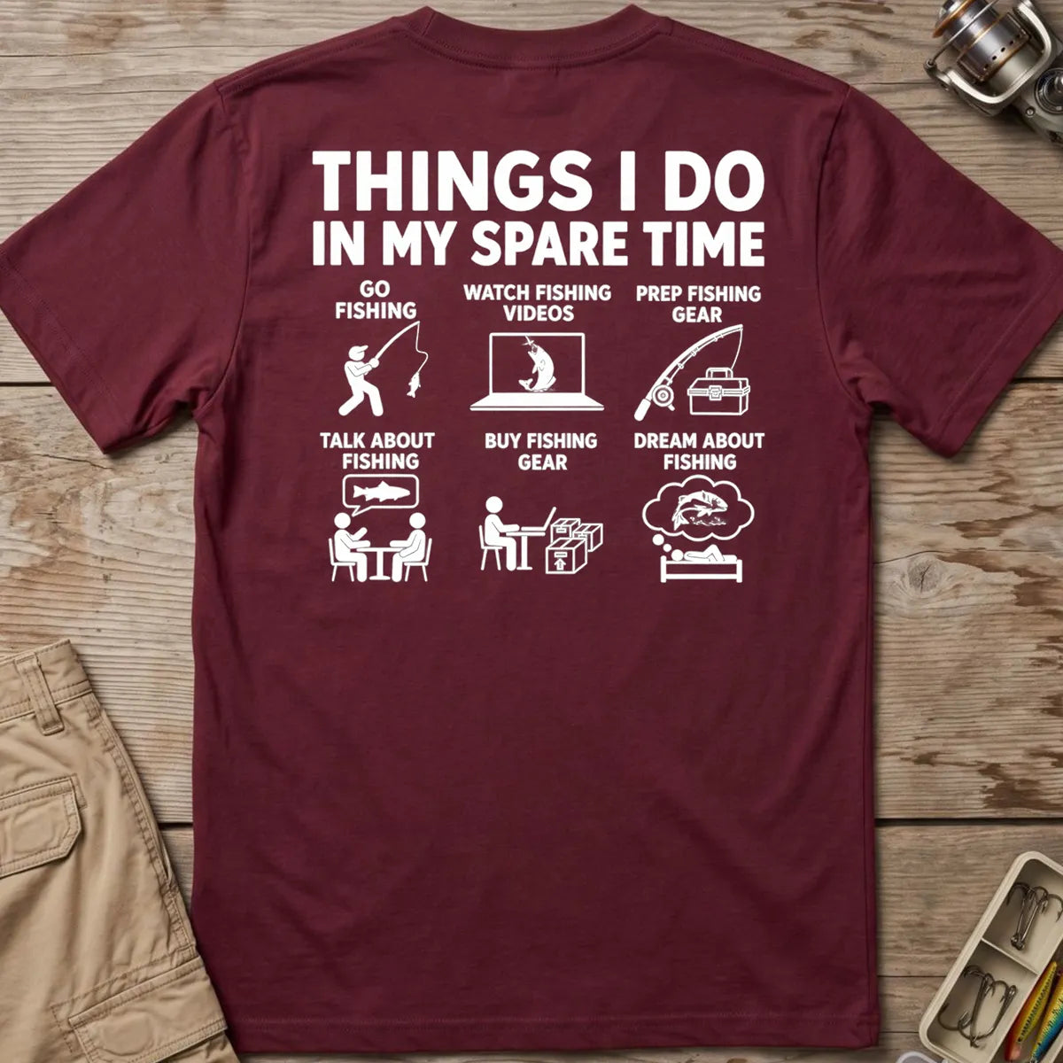 Fishing in My Spare Time T-Shirt in Maroon