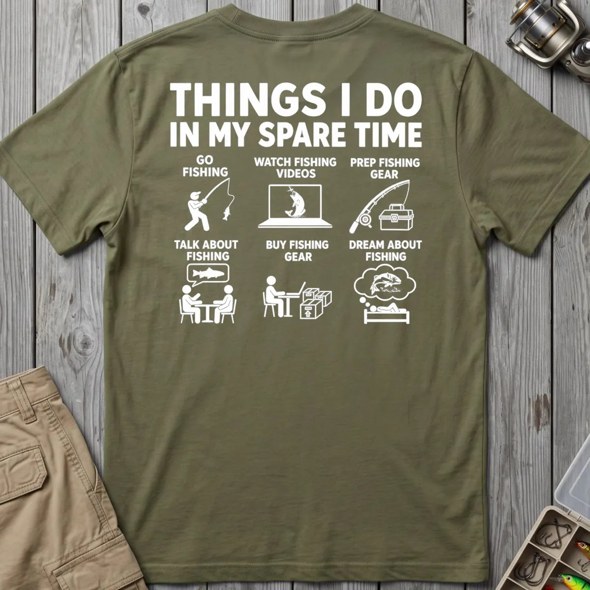 Fishing in My Spare Time T-Shirt in Military Green