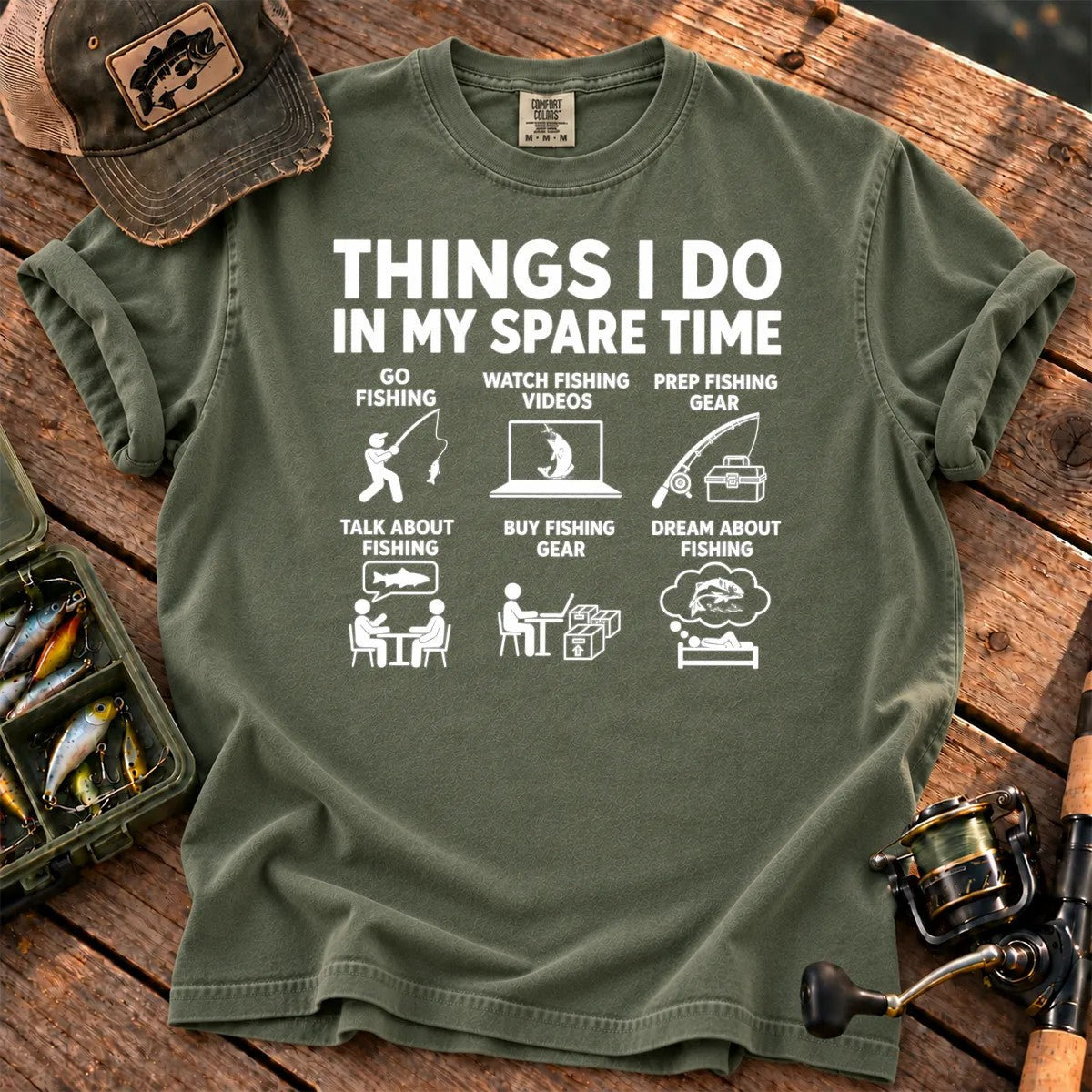Fishing in My Spare Time T-Shirt in Moss