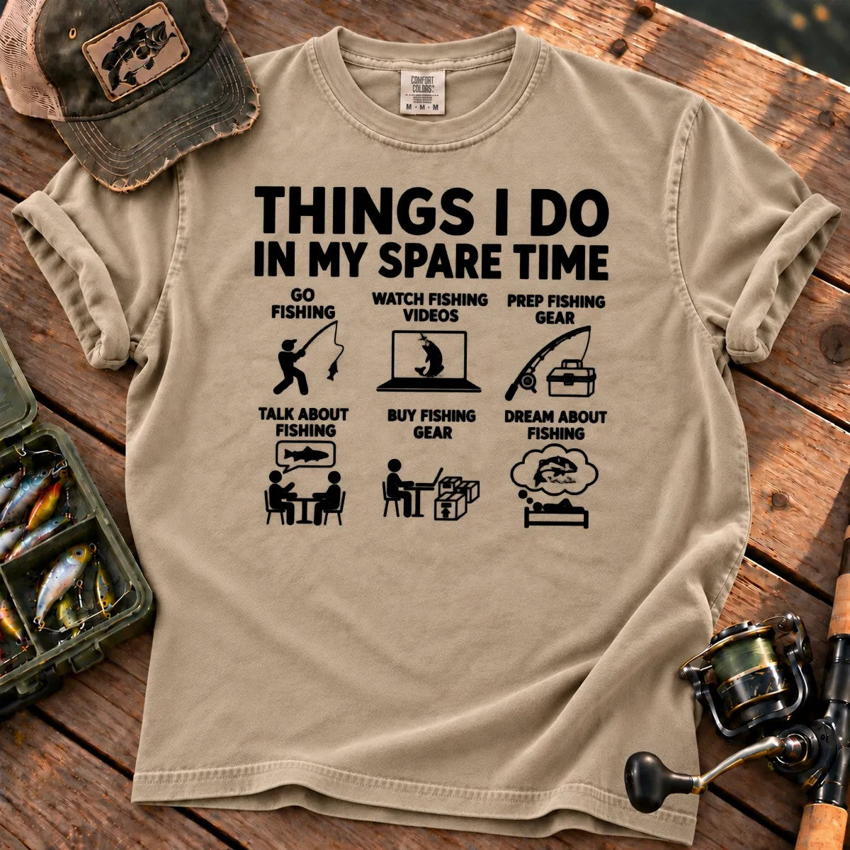 Fishing in My Spare Time T-Shirt in Sandstone