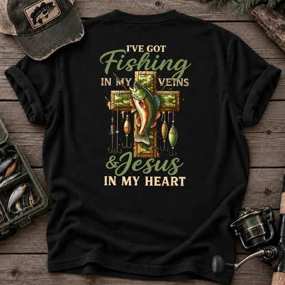 Fishing in My Veins Jesus in My Heart T-Shirt in Black