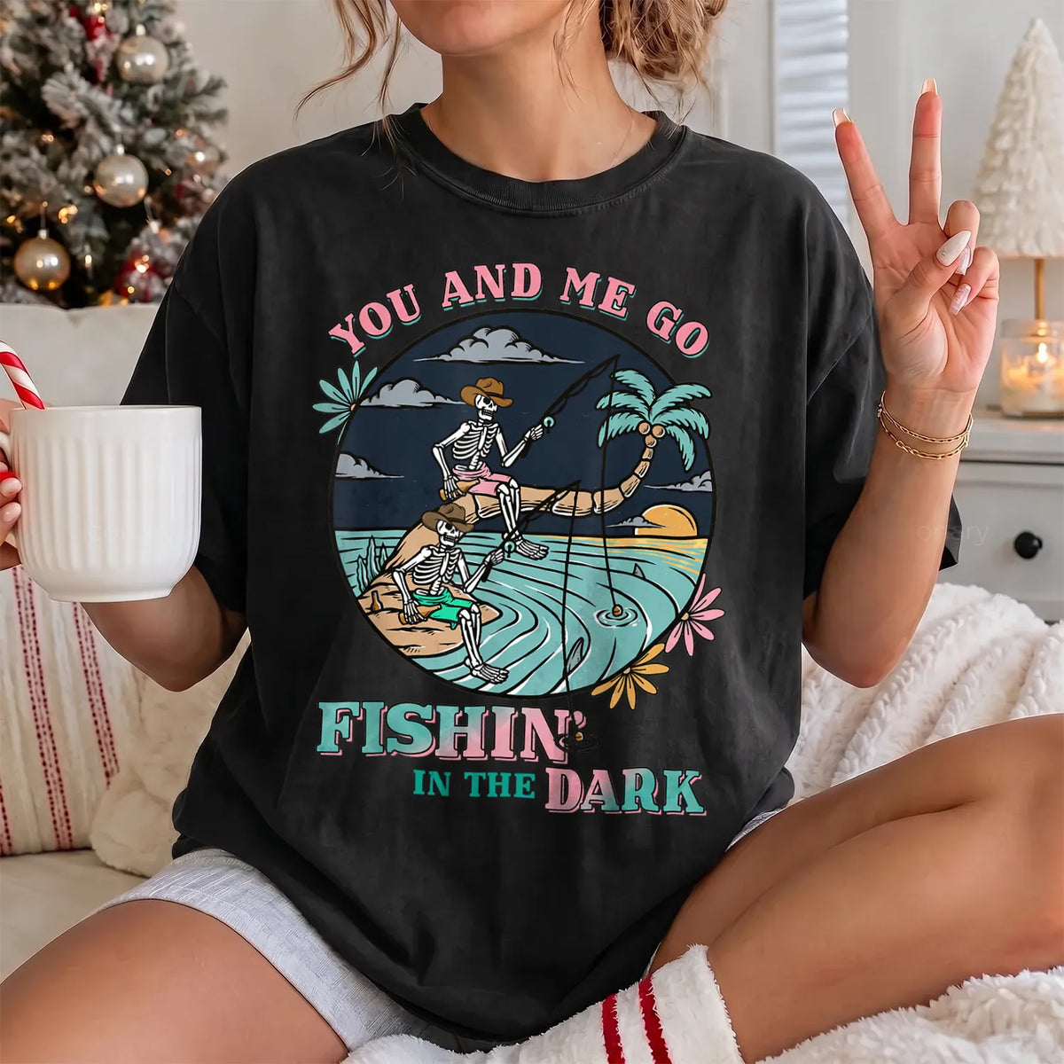 Fishing in the Dark Cowboy T-Shirt Women model in Black