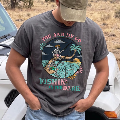 Fishing in the Dark Cowboy T-Shirt Men model in Pepper