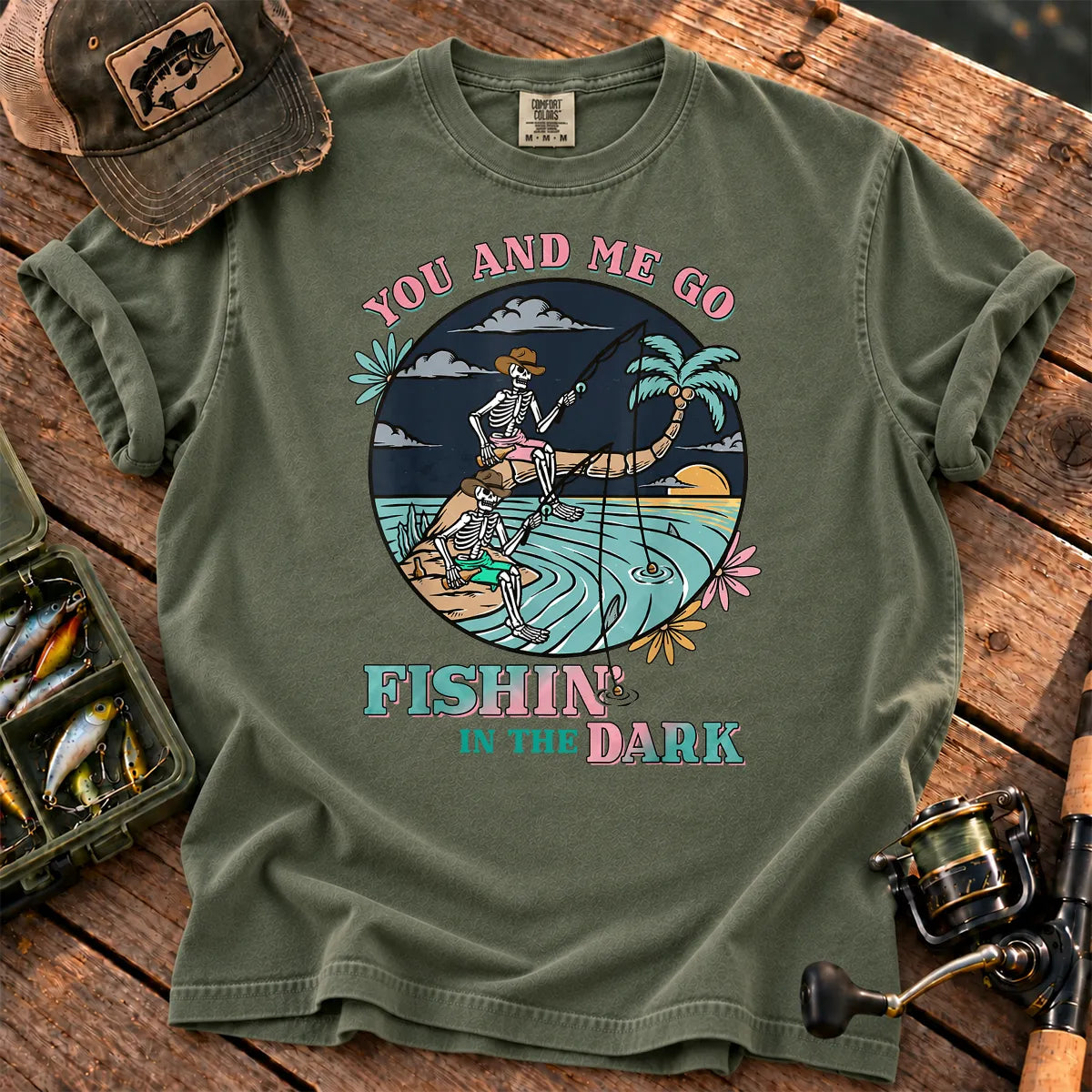 Fishing in the Dark Cowboy T-Shirt in Moss