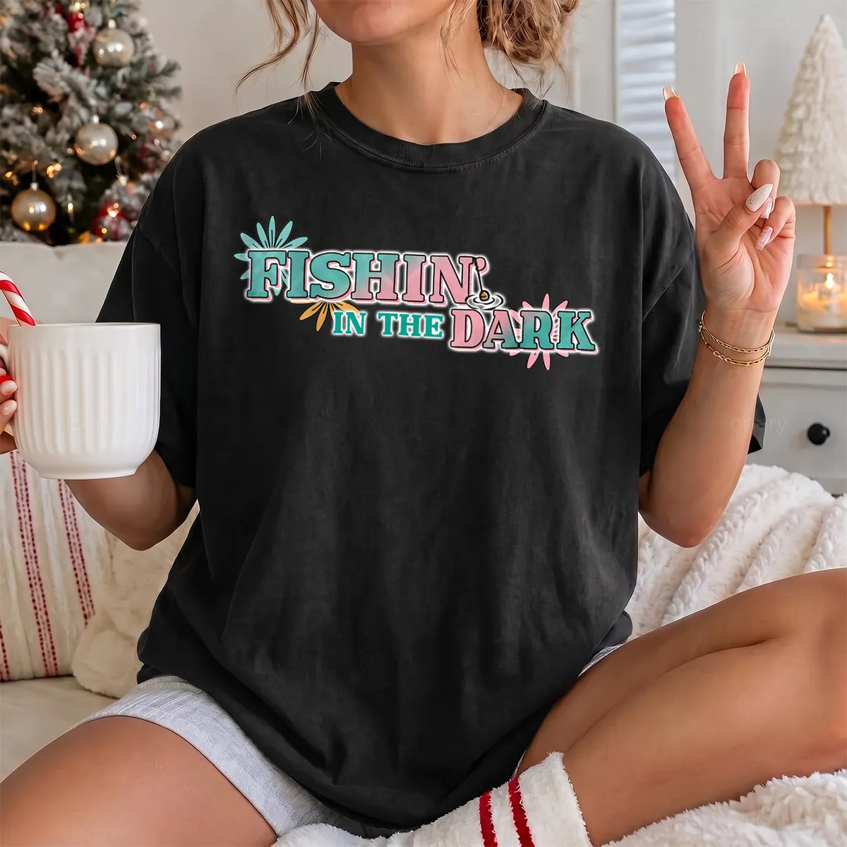 Fishing in the Dark T-Shirt Women model in Black