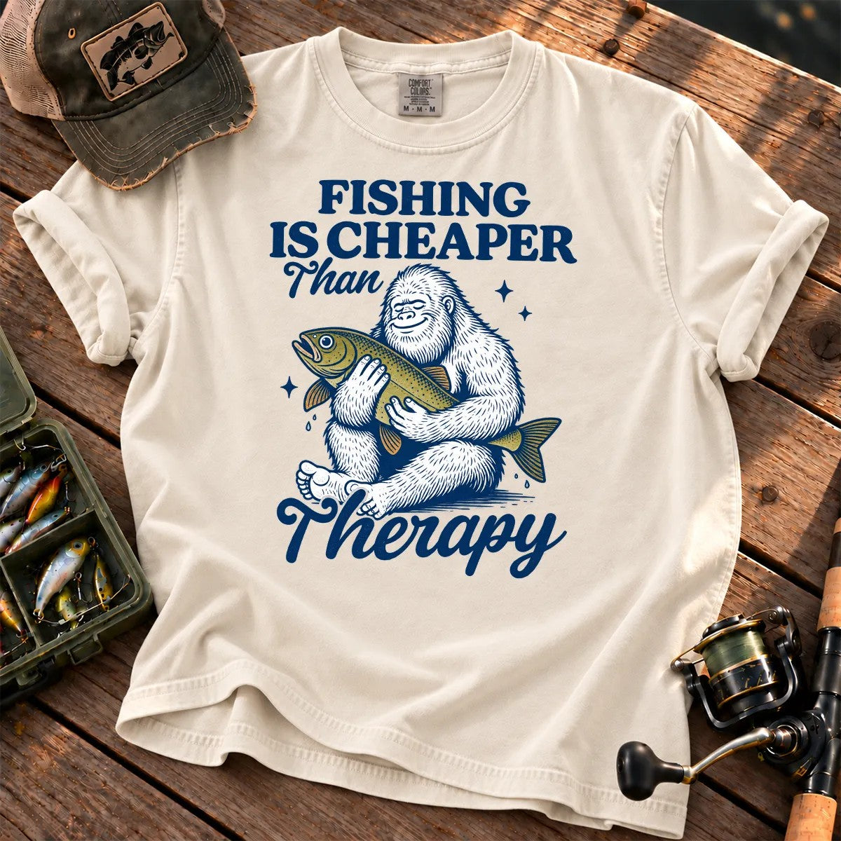 Fishing Is Cheaper Than Therapy T-Shirt in Ivory