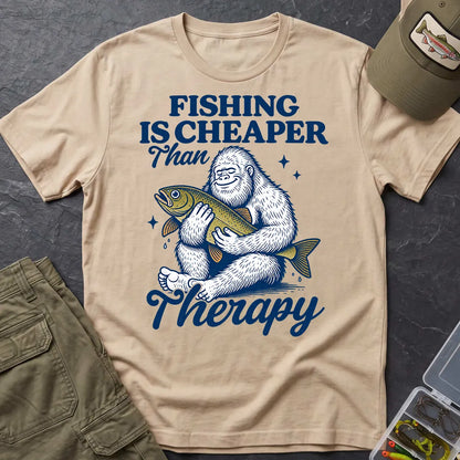 Fishing Is Cheaper Than Therapy T-Shirt in Sand