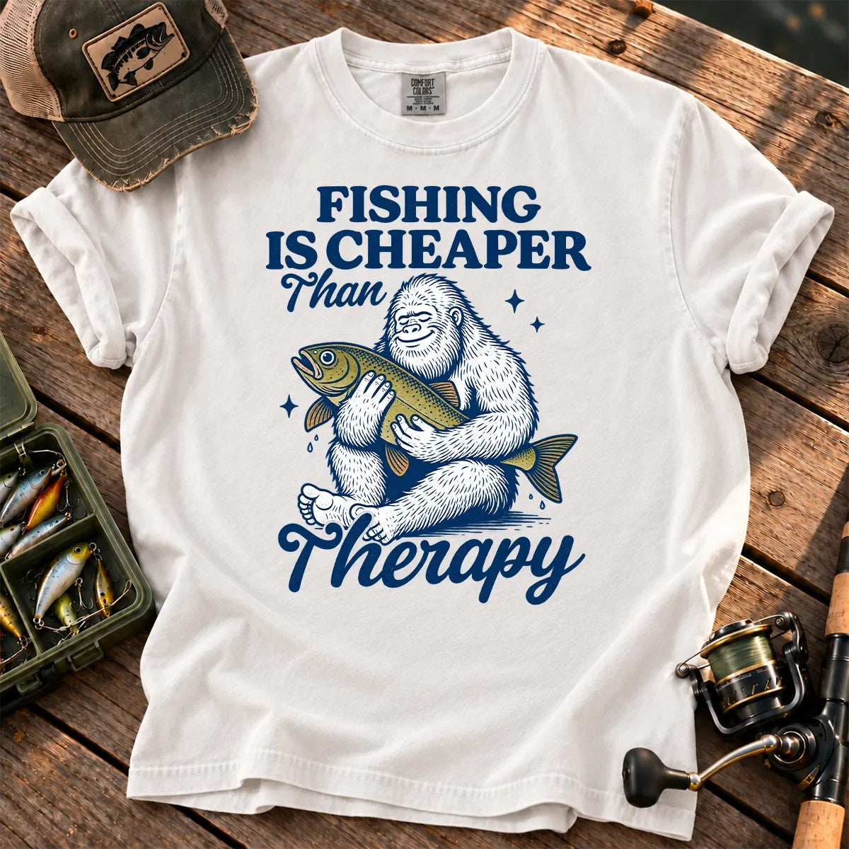 Fishing Is Cheaper Than Therapy T-Shirt in White