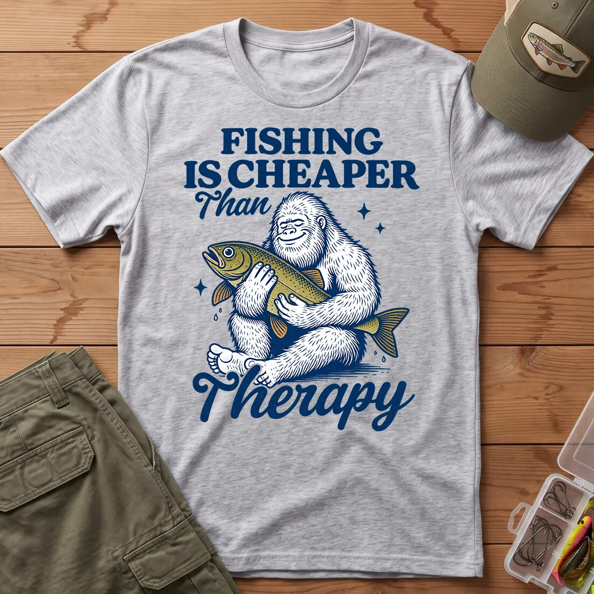 Fishing Is Cheaper Than Therapy T-Shirt in Sport Grey