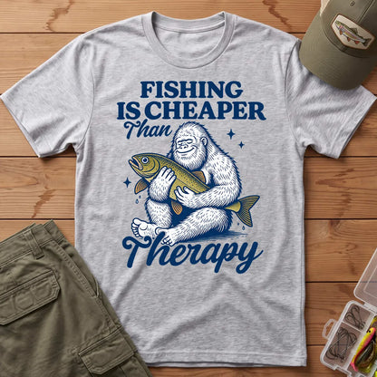 Fishing Is Cheaper Than Therapy T-Shirt in Sport Grey