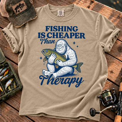 Fishing Is Cheaper Than Therapy T-Shirt in Sandstone