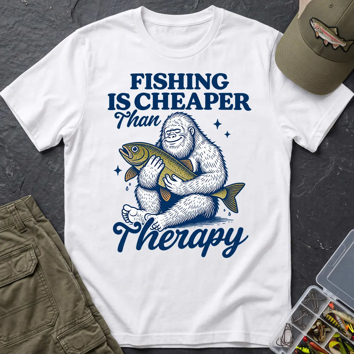 Fishing Is Cheaper Than Therapy T-Shirt in White