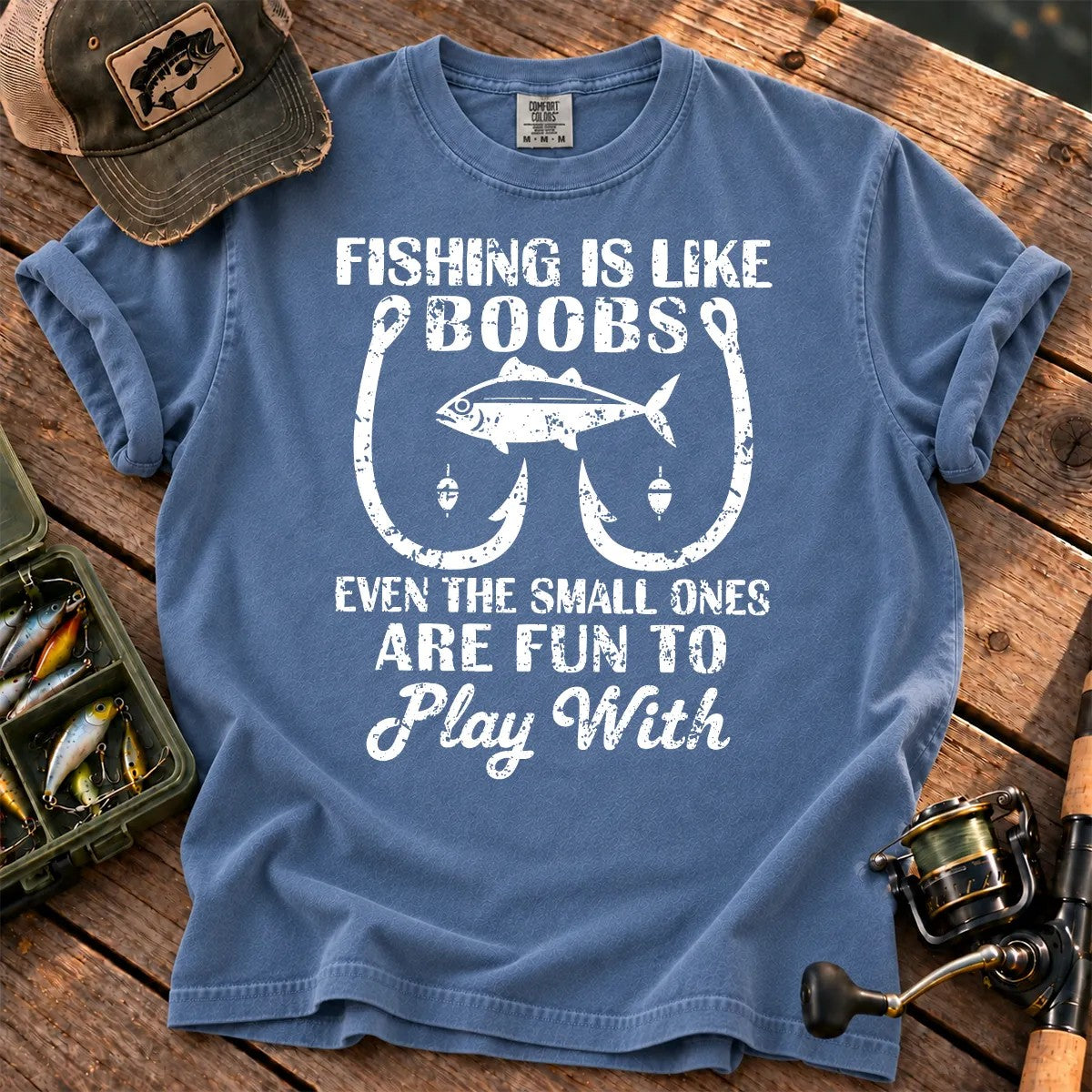Fishing Is Fun at Every Size T-Shirt in Blue Jean