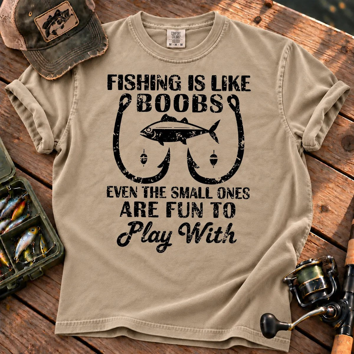 Fishing Is Fun at Every Size T-Shirt in Sandstone