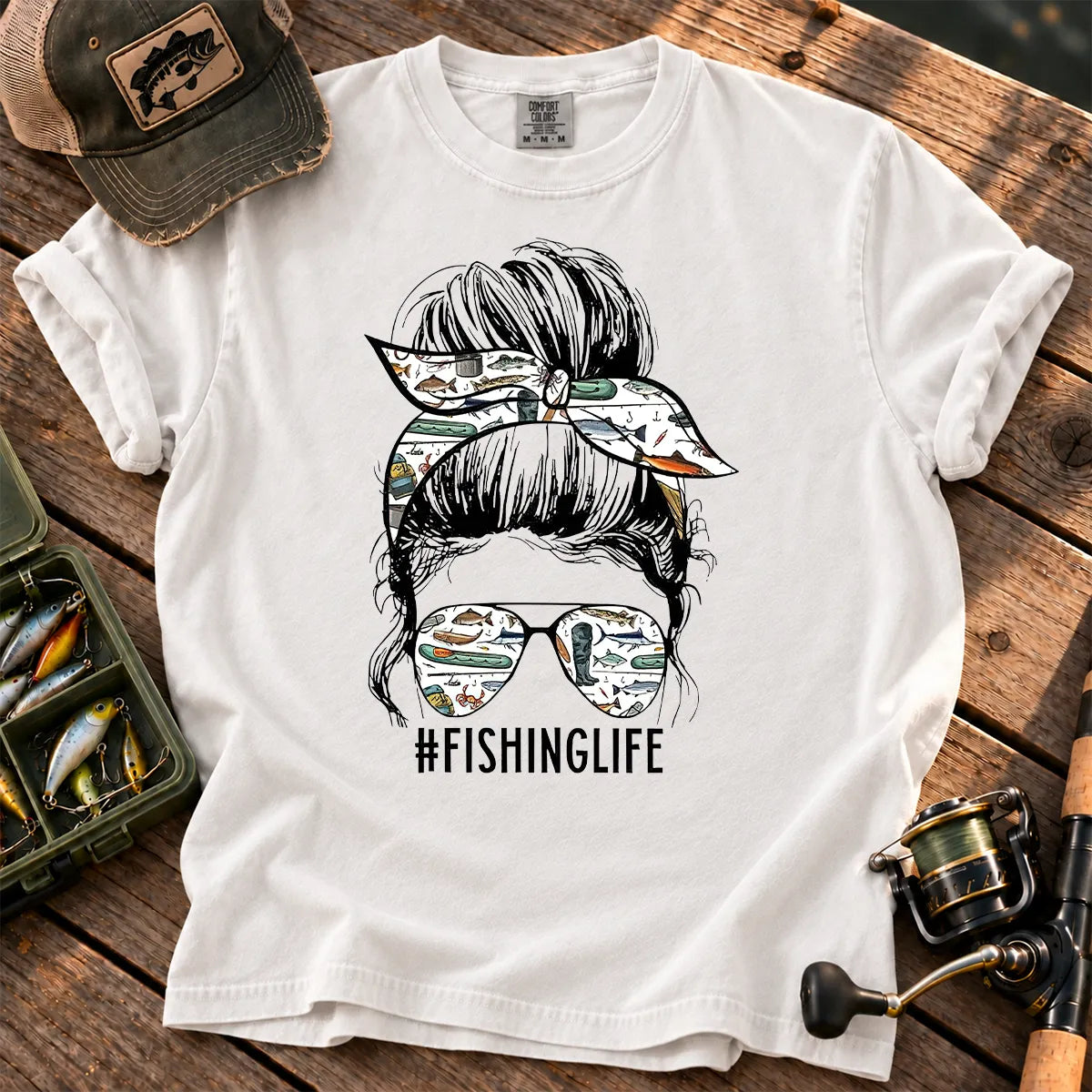Fishing Life Mom T-Shirt in White
