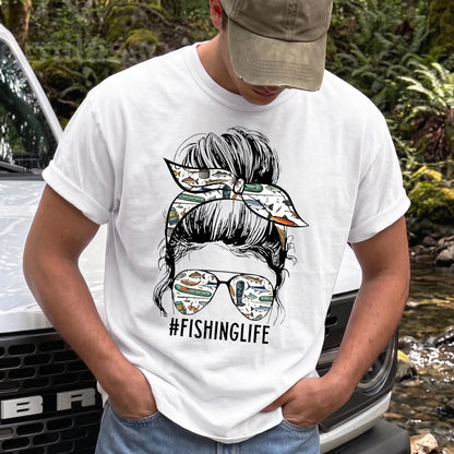 Fishing Life Mom T-Shirt Men model in White