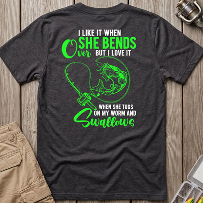 Fishing Rod Bend Joke T-Shirt in Dark Heather