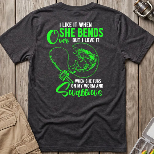 Fishing Rod Bend Joke T-Shirt in Dark Heather