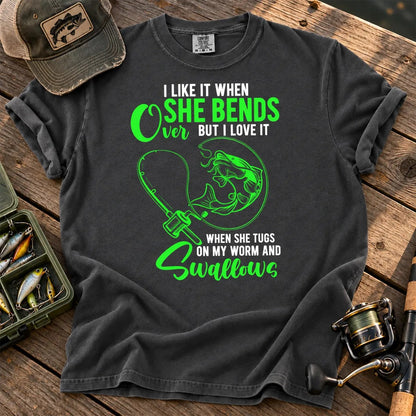 Fishing Rod Bend Joke T-Shirt in Pepper
