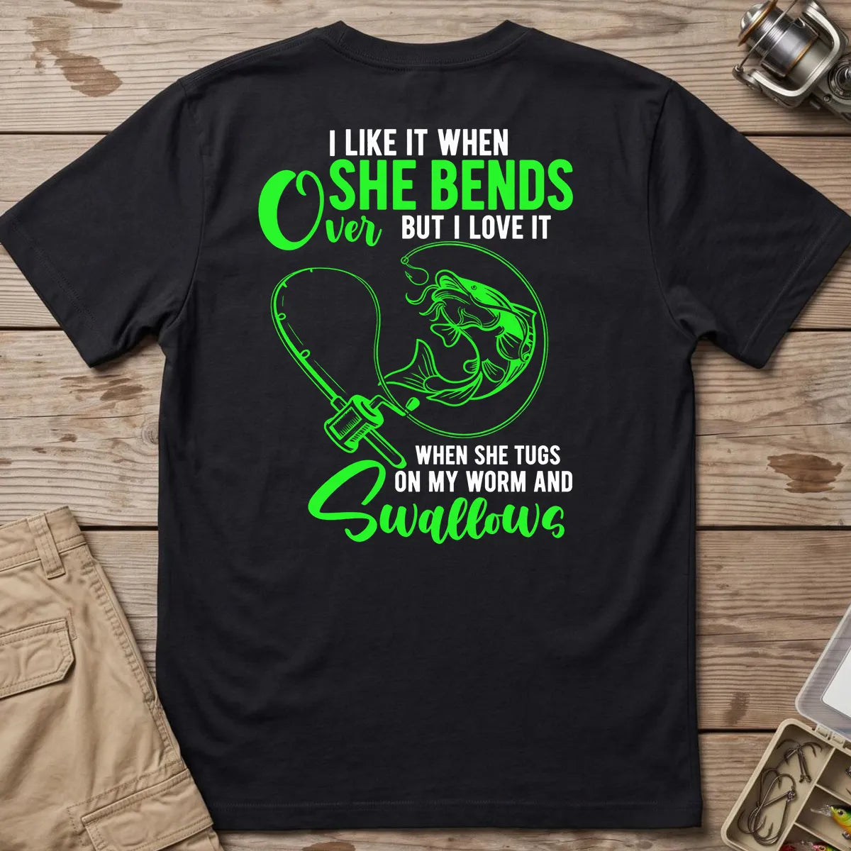 Fishing Rod Bend Joke T-Shirt in Black