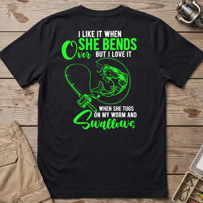 Fishing Rod Bend Joke T-Shirt in Black