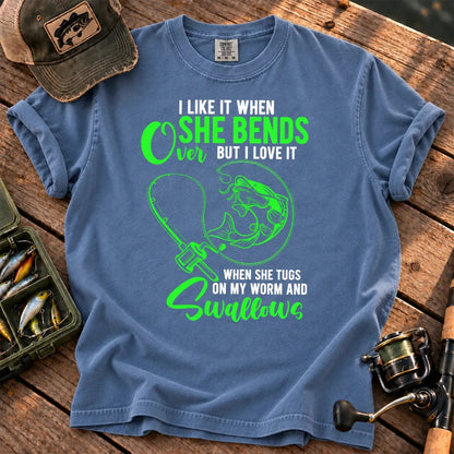 Fishing Rod Bend Joke T-Shirt in Blue Jean