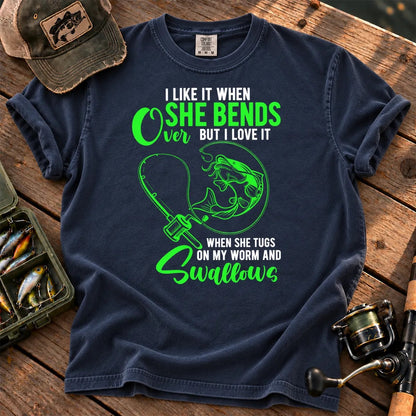 Fishing Rod Bend Joke T-Shirt in True Navy
