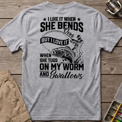 Fishing Rod Bend Joke Vintage T-Shirt in Sport Grey